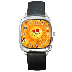 Smiley Joy Heart Love Smile Square Metal Watch by Nexatart