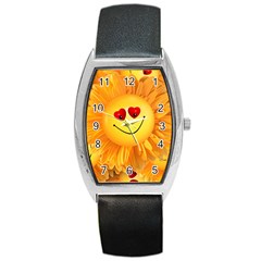 Smiley Joy Heart Love Smile Barrel Style Metal Watch by Nexatart