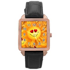 Smiley Joy Heart Love Smile Rose Gold Leather Watch  by Nexatart