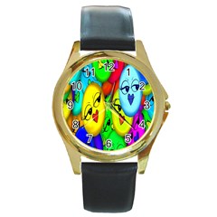 Smiley Girl Lesbian Community Round Gold Metal Watch by Nexatart