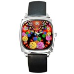 Smiley Laugh Funny Cheerful Square Metal Watch Front