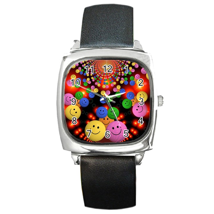 Smiley Laugh Funny Cheerful Square Metal Watch