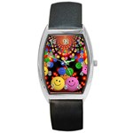 Smiley Laugh Funny Cheerful Barrel Style Metal Watch Front