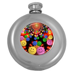 Smiley Laugh Funny Cheerful Round Hip Flask (5 Oz) by Nexatart