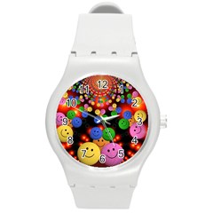 Smiley Laugh Funny Cheerful Round Plastic Sport Watch (m) by Nexatart