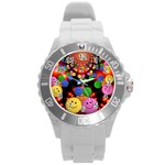 Smiley Laugh Funny Cheerful Round Plastic Sport Watch (L) Front