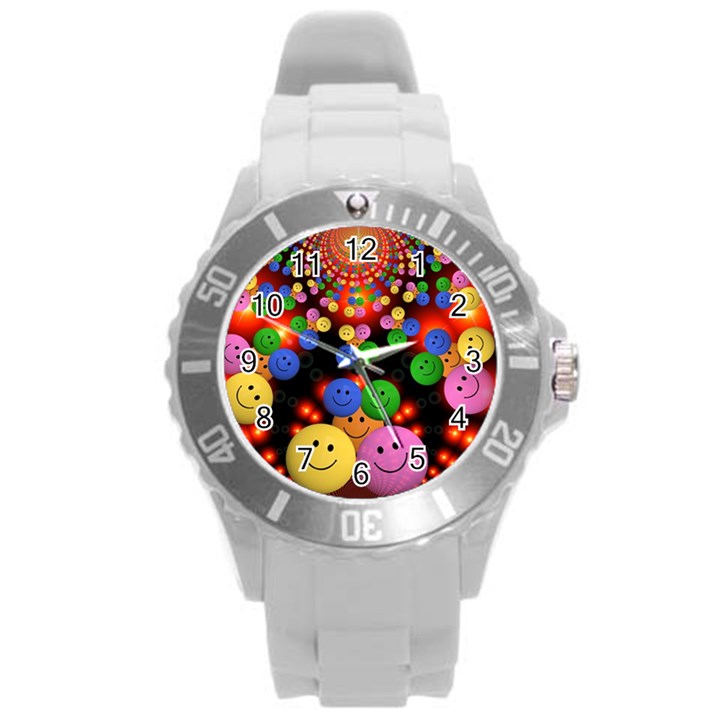 Smiley Laugh Funny Cheerful Round Plastic Sport Watch (L)