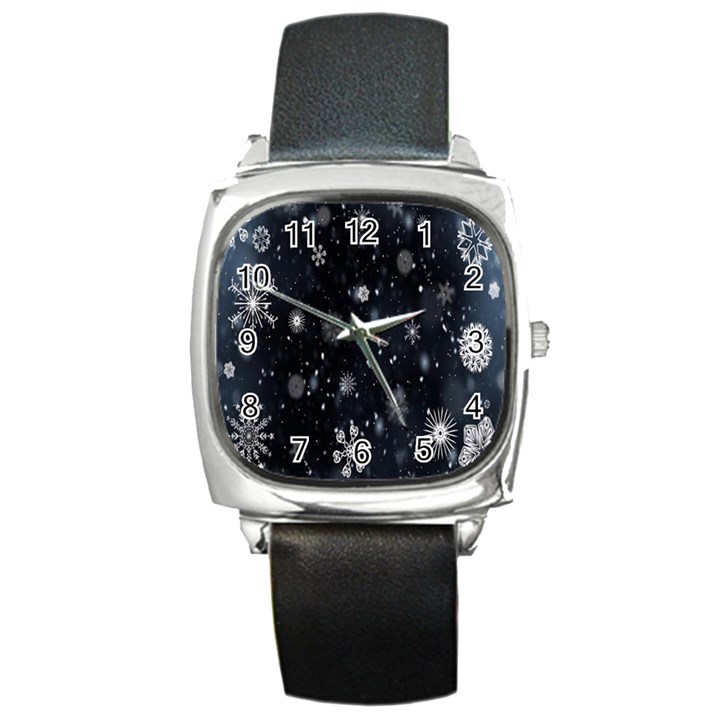 Snowflake Snow Snowing Winter Cold Square Metal Watch