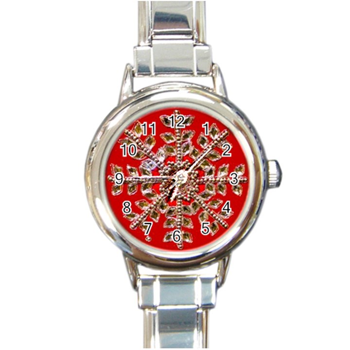 Snowflake Jeweled Round Italian Charm Watch