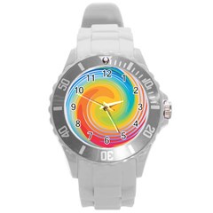 Rainbow Swirl Round Plastic Sport Watch (l) by OneStopGiftShop