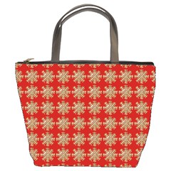 Snowflakes Square Red Background Bucket Bags by Nexatart