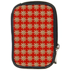 Snowflakes Square Red Background Compact Camera Cases by Nexatart