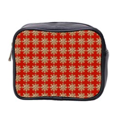 Snowflakes Square Red Background Mini Toiletries Bag 2-side by Nexatart