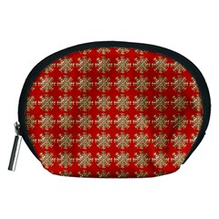 Snowflakes Square Red Background Accessory Pouches (medium)  by Nexatart