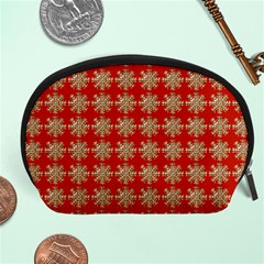 Snowflakes Square Red Background Accessory Pouches (large)  by Nexatart