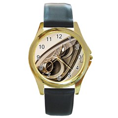 Spotlight Light Auto Round Gold Metal Watch