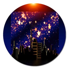 Star Advent Christmas Eve Christmas Magnet 5  (round) by Nexatart