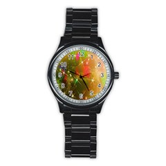 Star Christmas Background Image Red Stainless Steel Round Watch by Nexatart