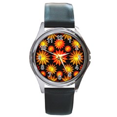 Stars Patterns Christmas Background Seamless Round Metal Watch