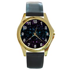 Stars Pattern Round Gold Metal Watch