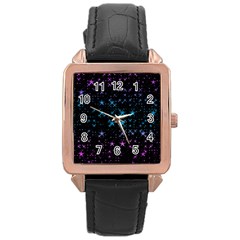 Stars Pattern Rose Gold Leather Watch 