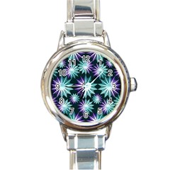 Stars Pattern Christmas Background Seamless Round Italian Charm Watch by Nexatart