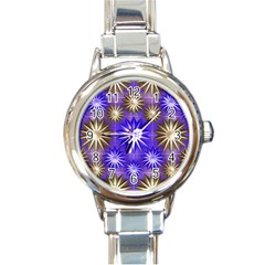 Stars Patterns Christmas Background Seamless Round Italian Charm Watch