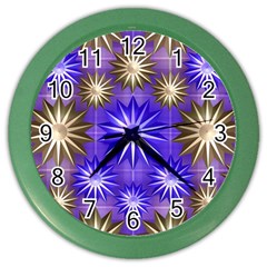 Stars Patterns Christmas Background Seamless Color Wall Clocks