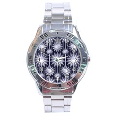 Stars Patterns Christmas Background Seamless Stainless Steel Analogue Watch by Nexatart