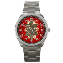 Star Wood Star Illuminated Sport Metal Watch by Nexatart