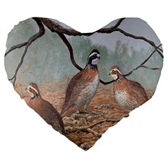 Bob White Quail Large 19  Premium Flano Heart Shape Cushions