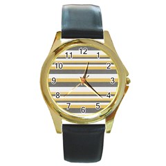 Textile Design Knit Tan White Round Gold Metal Watch by Nexatart