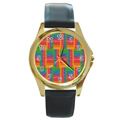 Texture Surface Rainbow Festive Round Gold Metal Watch by Nexatart