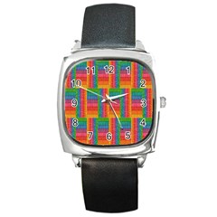 Texture Surface Rainbow Festive Square Metal Watch by Nexatart