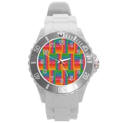 Texture Surface Rainbow Festive Round Plastic Sport Watch (l) by Nexatart