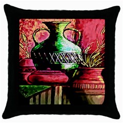 Three Earthen Vases Throw Pillow Case (black) by Nexatart