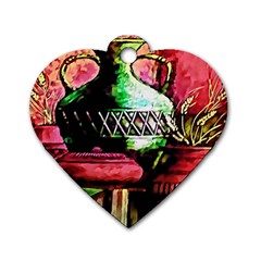 Three Earthen Vases Dog Tag Heart (two Sides) by Nexatart