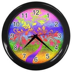 Tree Colorful Mystical Autumn Wall Clocks (black) by Nexatart