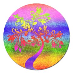 Tree Colorful Mystical Autumn Magnet 5  (round)