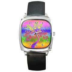 Tree Colorful Mystical Autumn Square Metal Watch by Nexatart