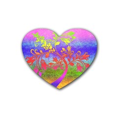 Tree Colorful Mystical Autumn Rubber Coaster (heart)  by Nexatart