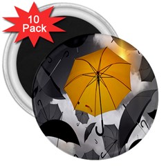 Umbrella Yellow Black White 3  Magnets (10 Pack)  by Nexatart