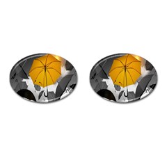 Umbrella Yellow Black White Cufflinks (oval) by Nexatart