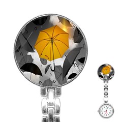 Umbrella Yellow Black White Stainless Steel Nurses Watch by Nexatart