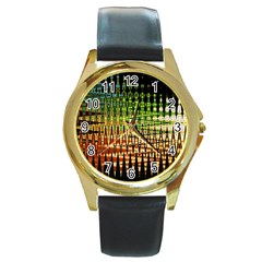 Triangle Patterns Round Gold Metal Watch by Nexatart