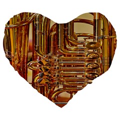 Tuba Valves Pipe Shiny Instrument Music Large 19  Premium Flano Heart Shape Cushions by Nexatart