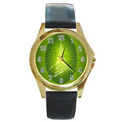 Vector Chirstmas Tree Design Round Gold Metal Watch