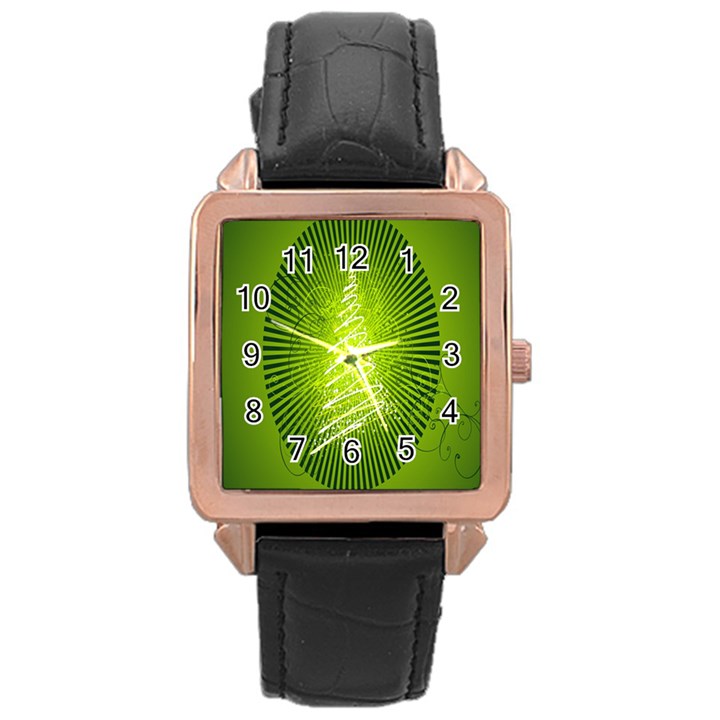 Vector Chirstmas Tree Design Rose Gold Leather Watch 