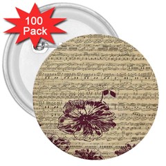 Vintage Music Sheet Song Musical 3  Buttons (100 Pack)  by Nexatart