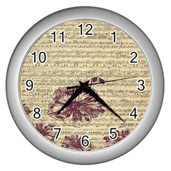 Vintage Music Sheet Song Musical Wall Clocks (silver)  by Nexatart